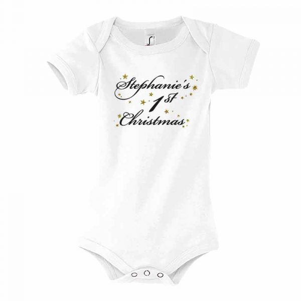 First Christmas mit Name Kurzarm-Body